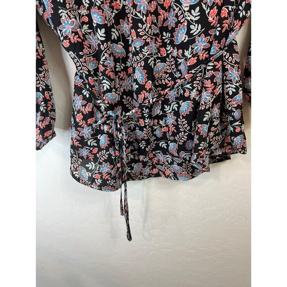 Terra Sky Belted Floral Tunic Blouse Novelty Print Sz 1X Gathered Sleeve - Picture 5 of 6